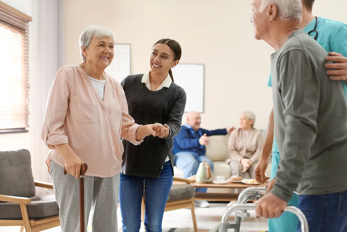Group of seniors socializing together at an Embassy Healthcare adult daycare program