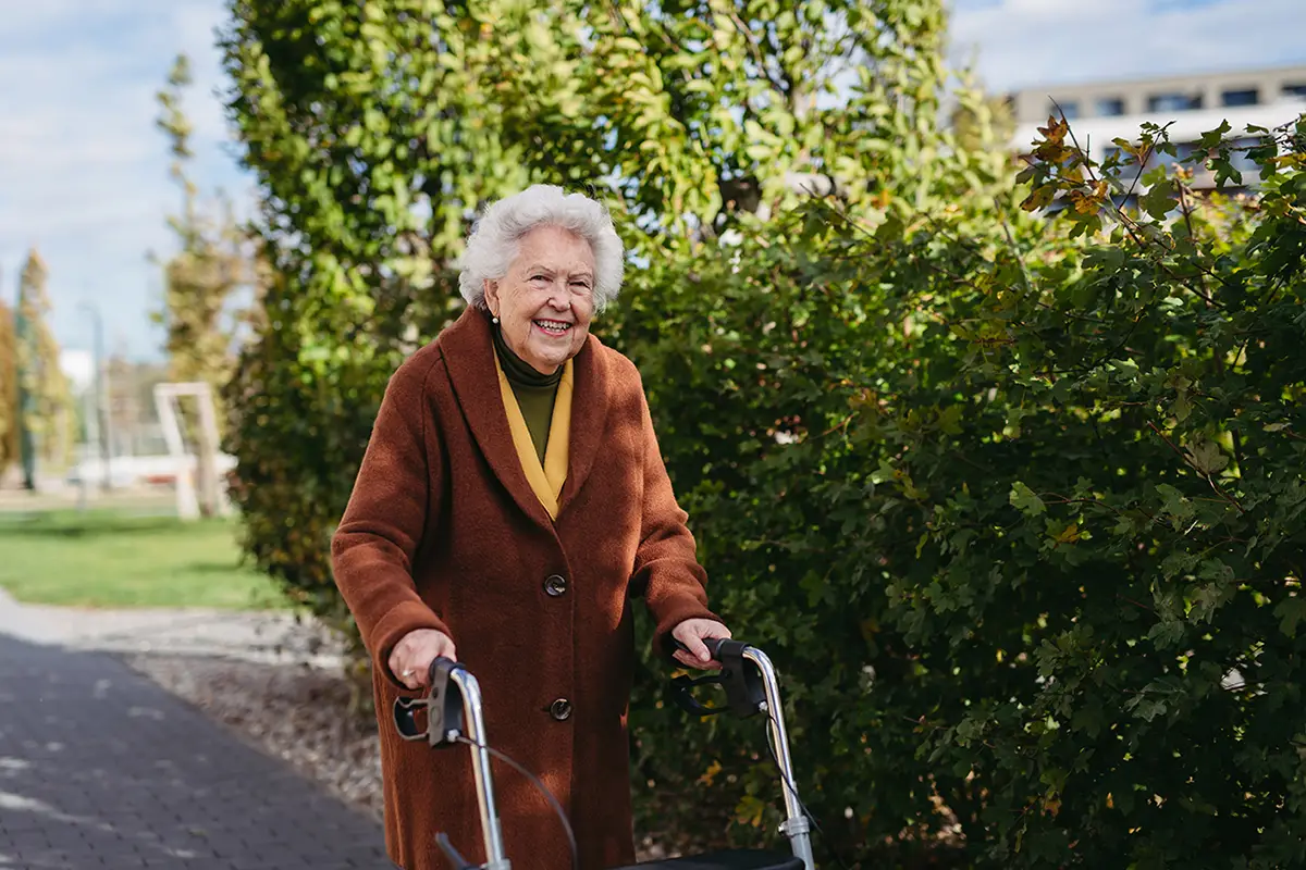 Scenic garden pathway at an Embassy Healthcare independent living community