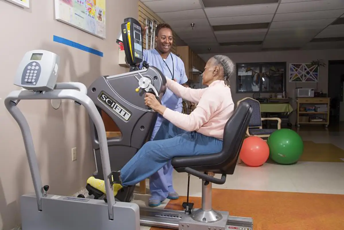 Orthopedic rehabilitation equipment including exercise balls in a therapy room